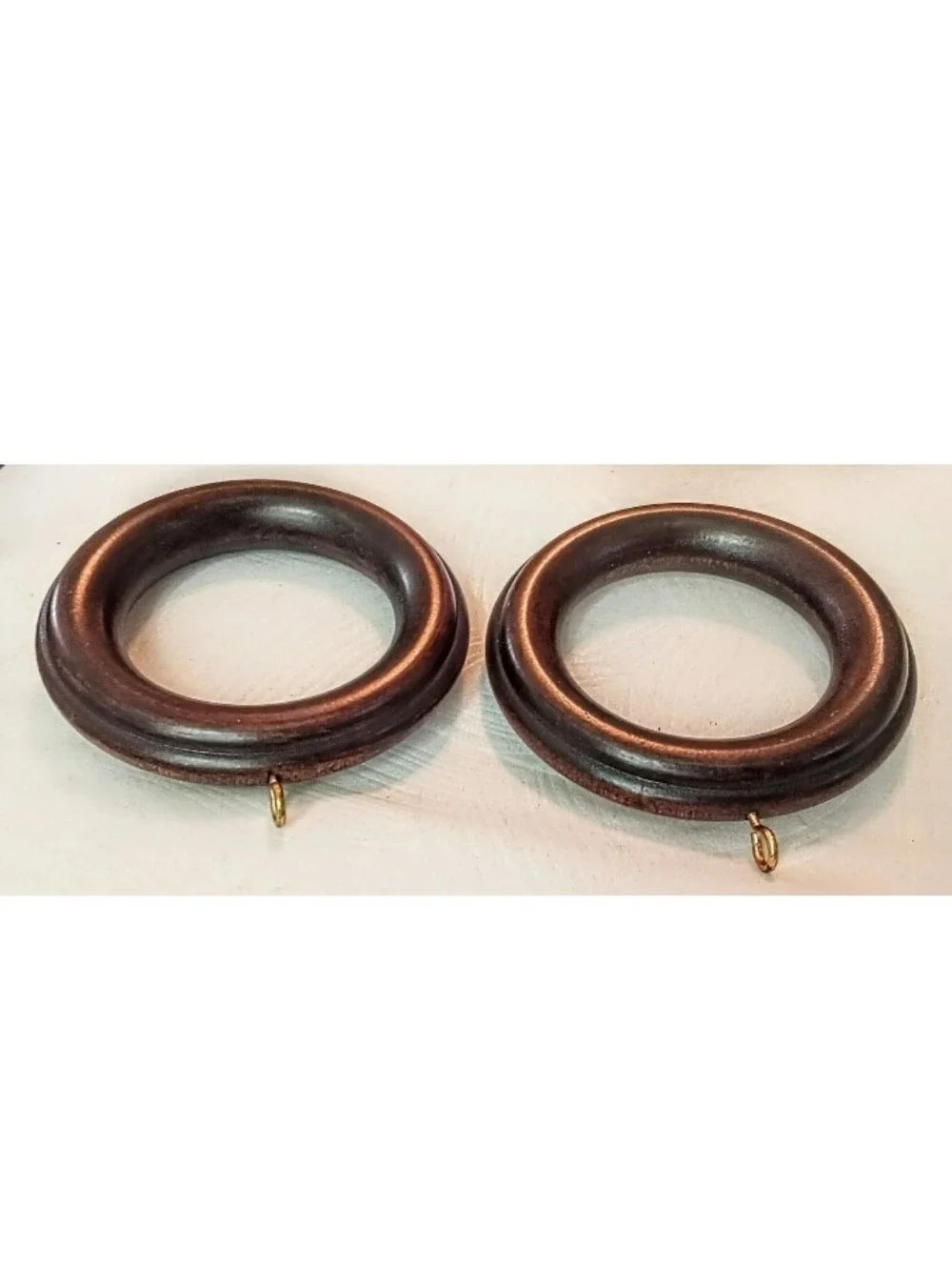 (2) Kirsch Drapery Rings Curtain Rod Rings. Mahogany Wood Design. 2.5